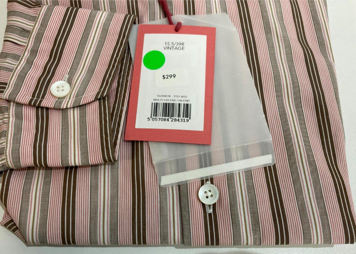 Thomas Pink Cotton Business Shirt Pink Brown Lines Men Sz 15.5/39R NEW