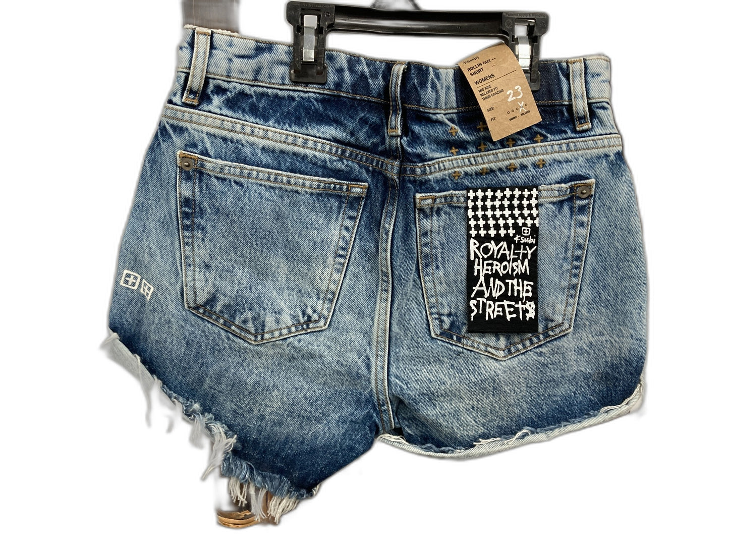 Ksubi Rollin Out Short Jink Denim Shorts Blue Ladies Sz 23 Rp$159.95 *Hole NEW