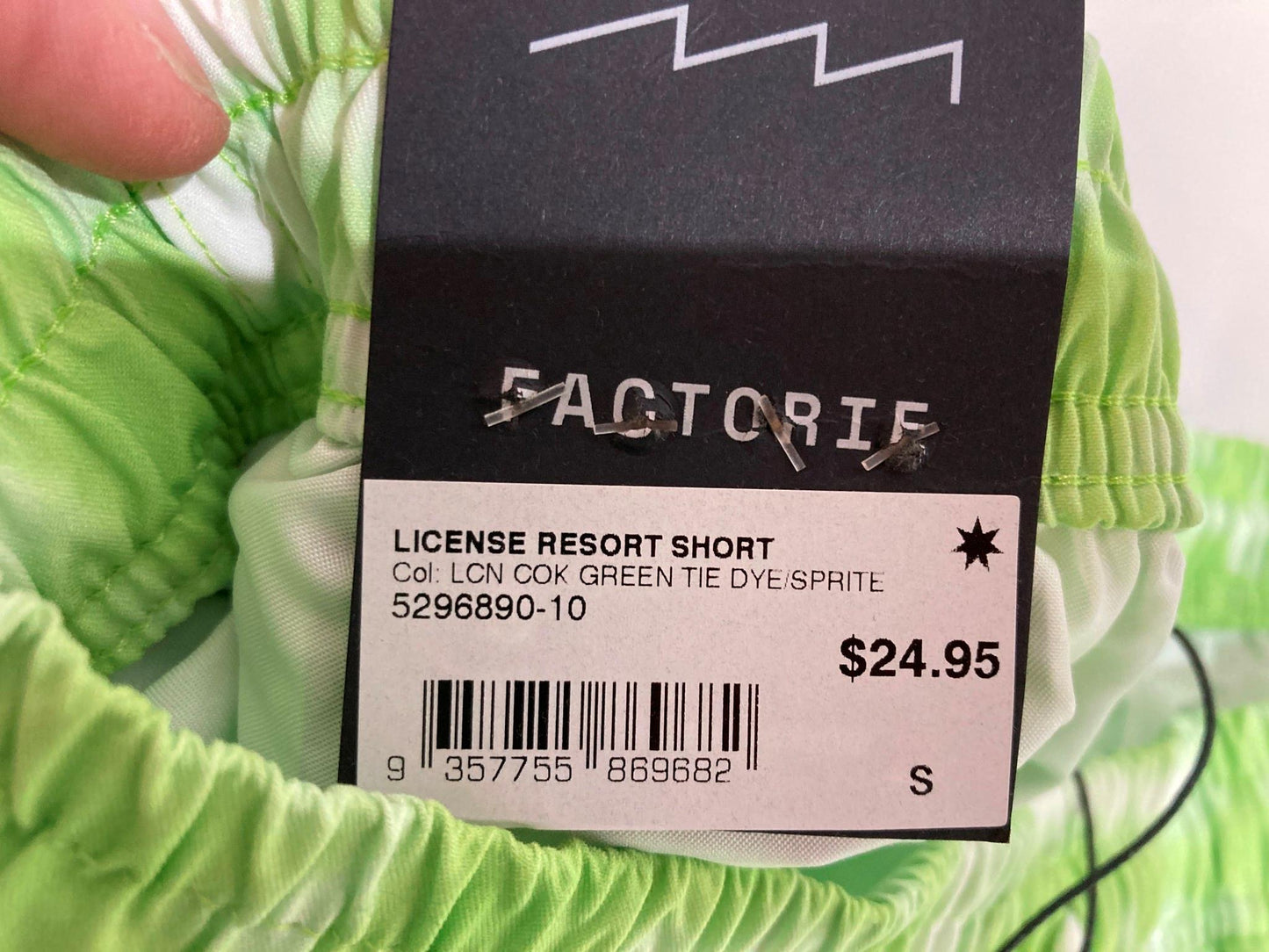 Factorie License Resort Shorts Sprite Green Tie Die Mens Sz S NEW