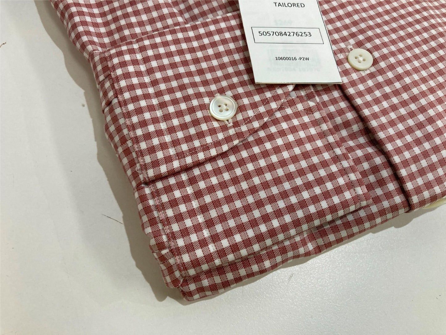 Thomas Pink Cotton Business Shirt Red Micro Checks Men Sz 15.5/39R NEW