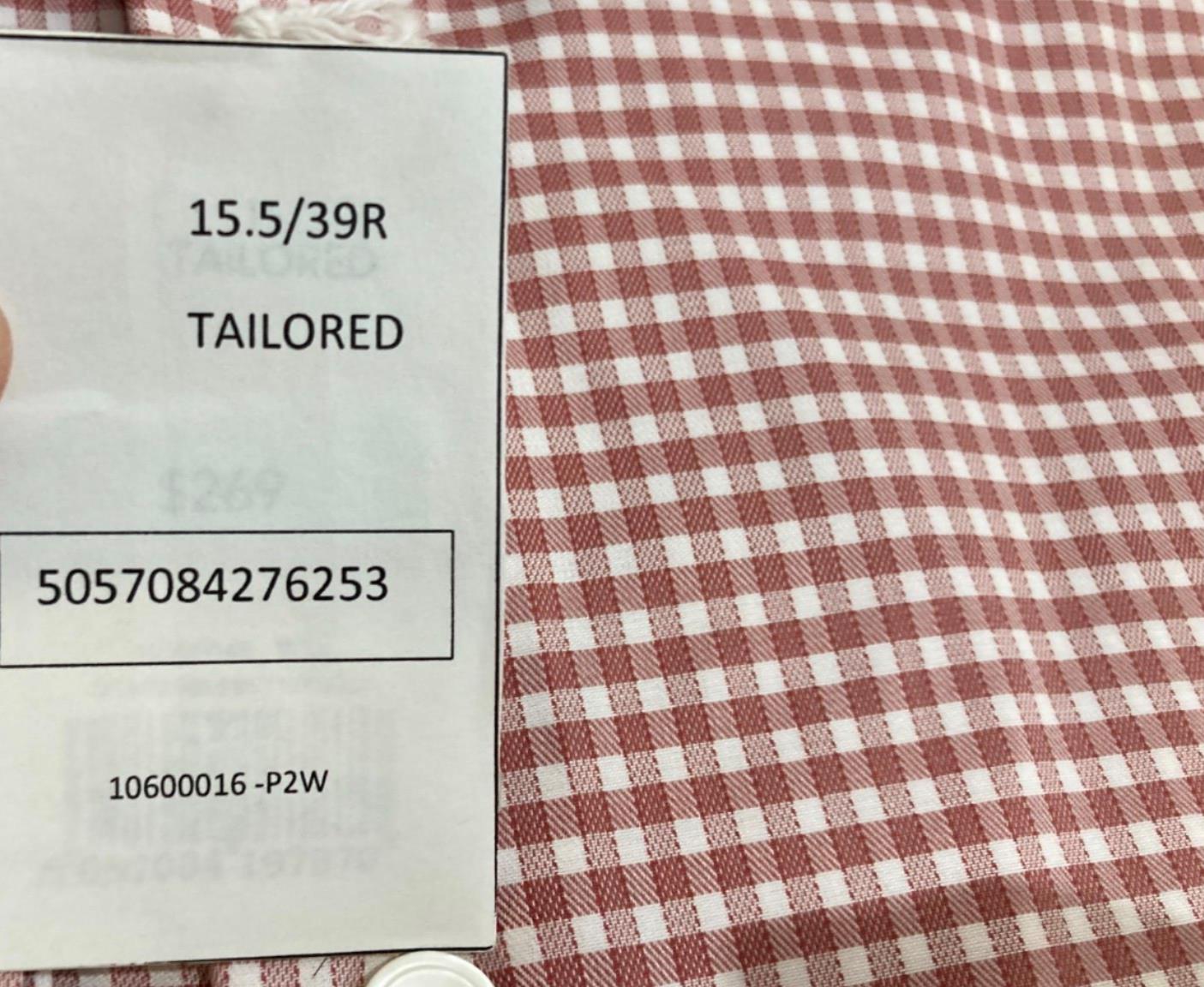 Thomas Pink Cotton Business Shirt Red Micro Checks Men Sz 15.5/39R NEW