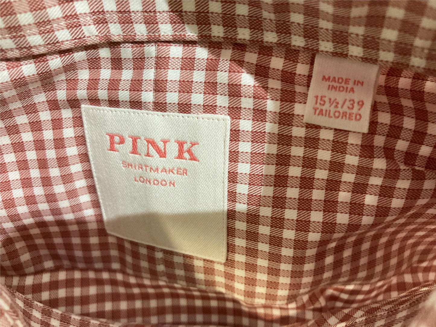 Thomas Pink Cotton Business Shirt Red Micro Checks Men Sz 15.5/39R NEW