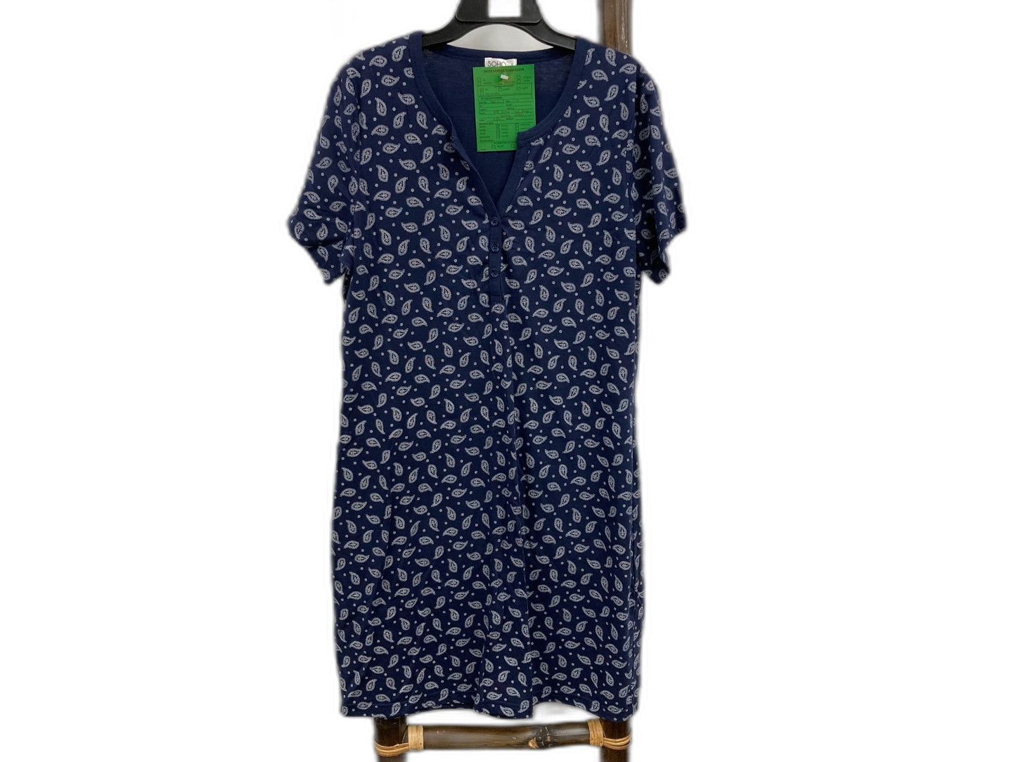 Soho Fasion S/Sleeve Nightshirt Paisley On Navy Button Ladies Sz S NEW