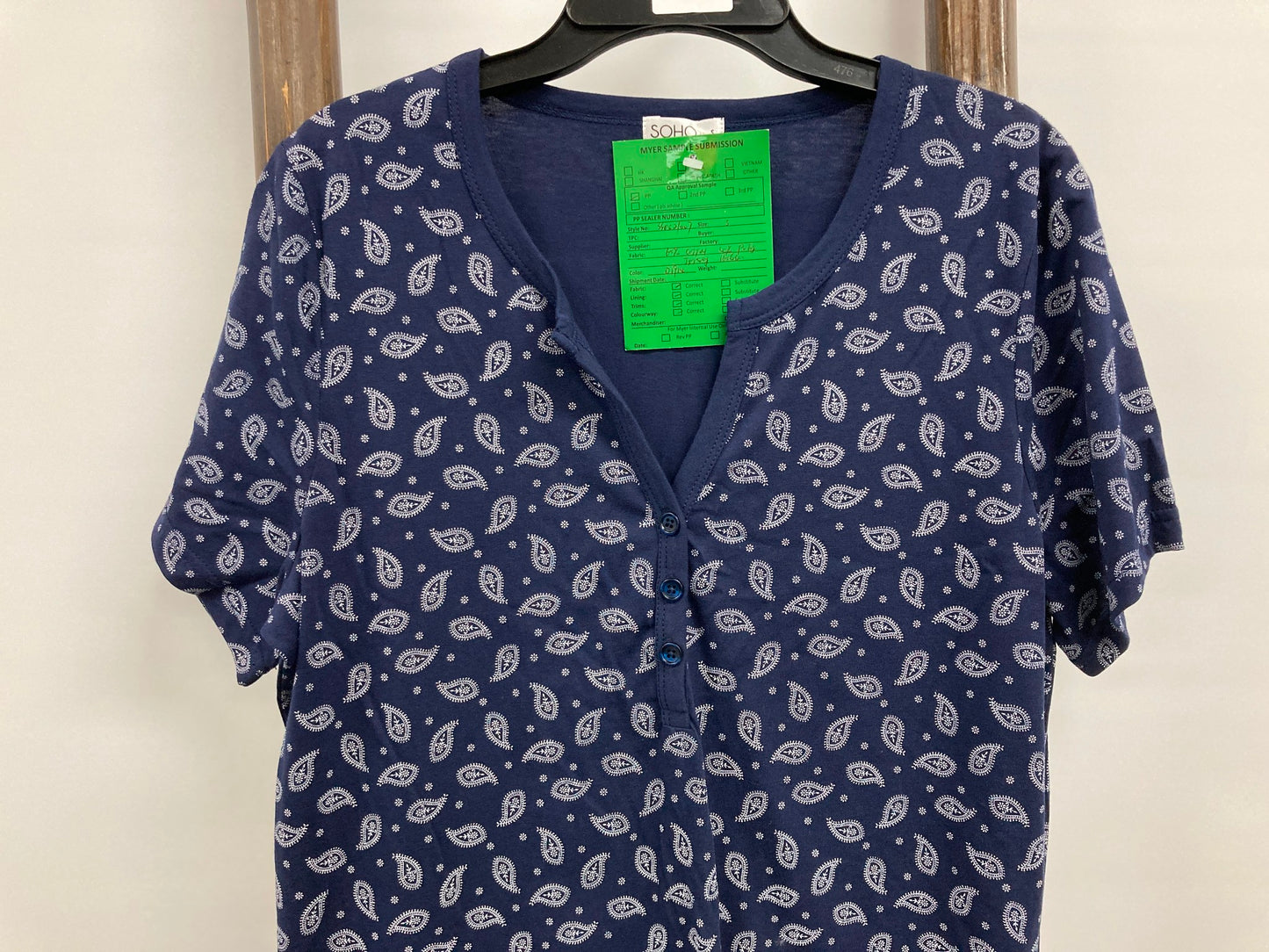 Soho Fasion S/Sleeve Nightshirt Paisley On Navy Button Ladies Sz S NEW