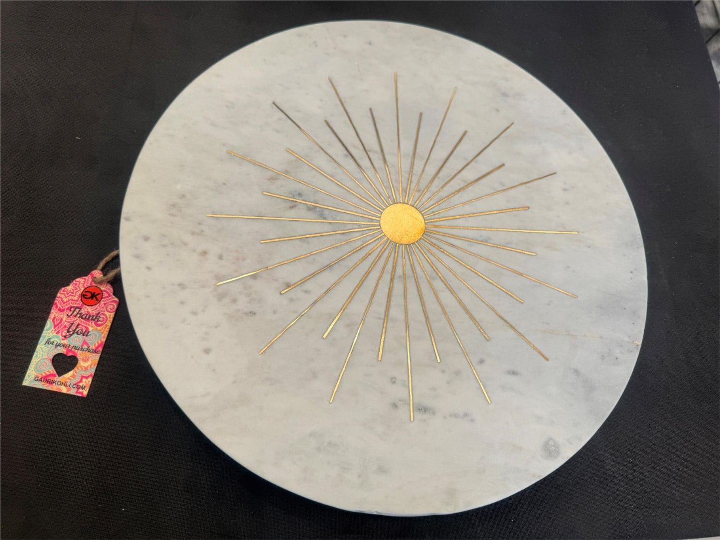 Gauri Kohli Handcrafted Sunshine Marble Lazy Susan 16" NEW