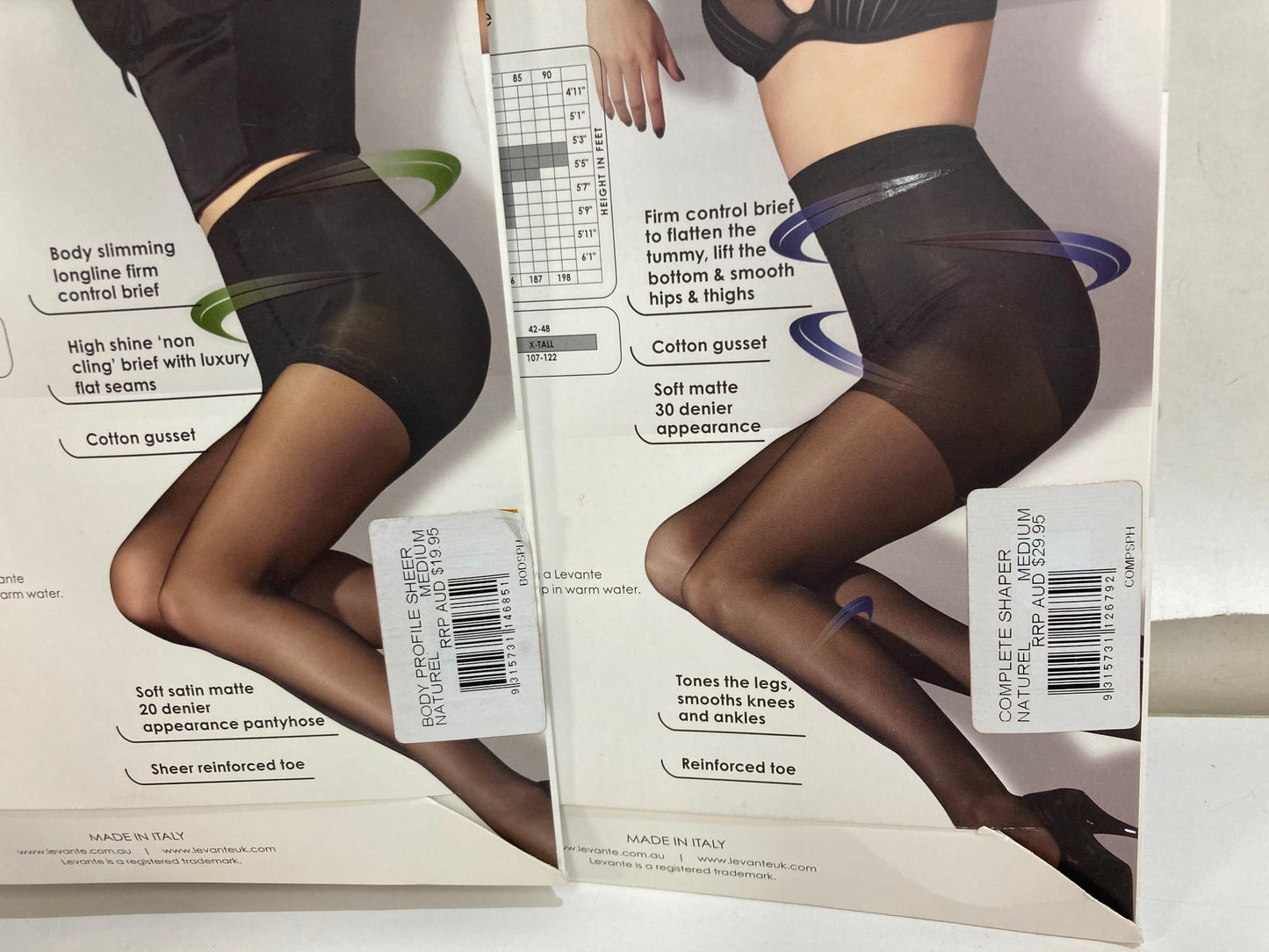 Levante Complete Shaper & Body Profile Panty Hose Naturel Sz Med NEW