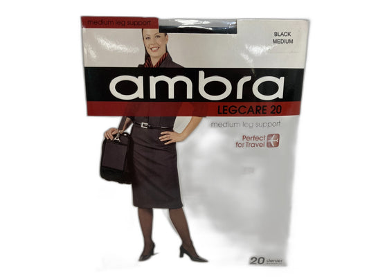 Ambra Legcare 20 Medium Leg Support Black Pantyhose Ladies Sz M NEW