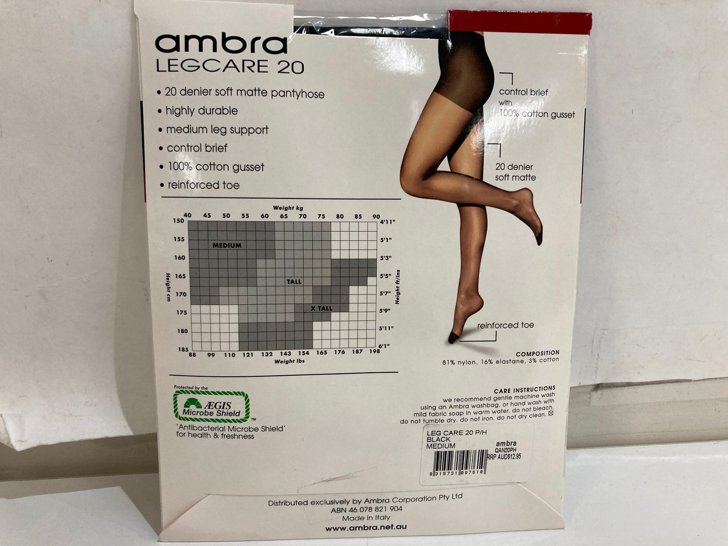 Ambra Legcare 20 Medium Leg Support Black Pantyhose Ladies Sz M NEW