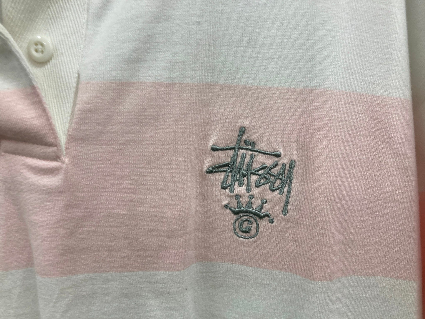 Stussy Kendal Oversized Striped Rugby Top Pink/Green Ladies Sz 10 NEW