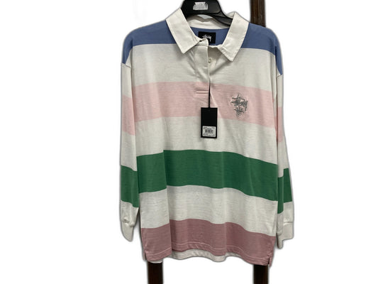 Stussy Kendal Oversized Striped Rugby Top Pink/Green Ladies Sz 6 NEW