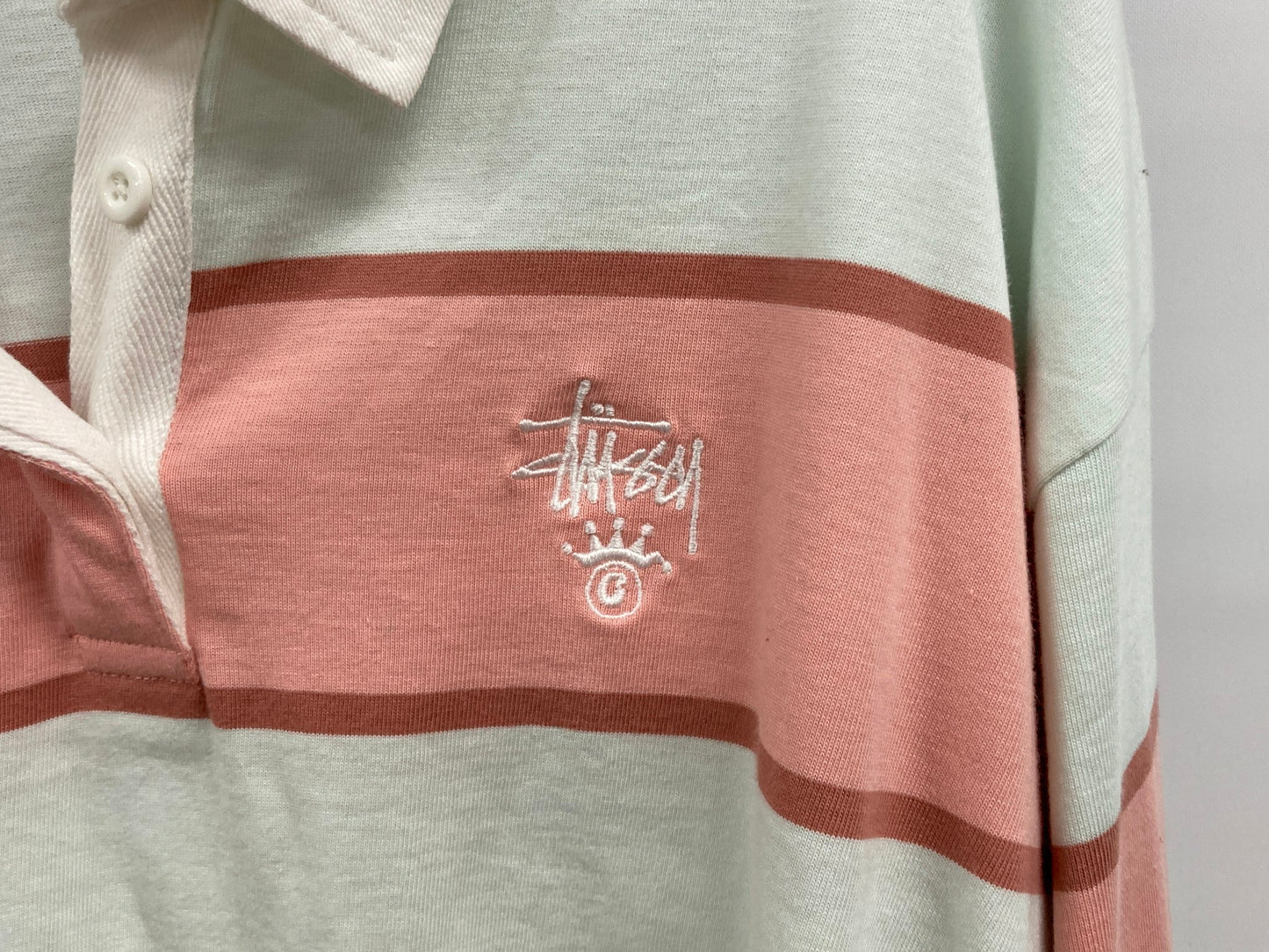 Stussy Cropped Rugby Top Green/Red/White Ladies Sz 8 Rp$79.95 *Rip Hole NEW