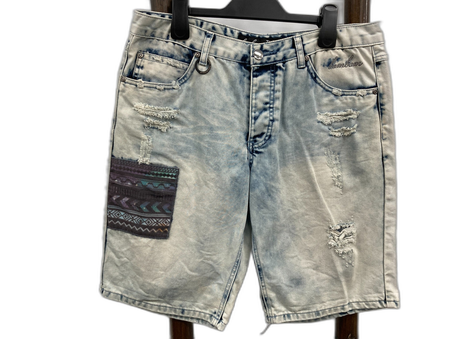 Bambam The 19'S Bleach Dye Denim Shorts Button Mens Sz 32