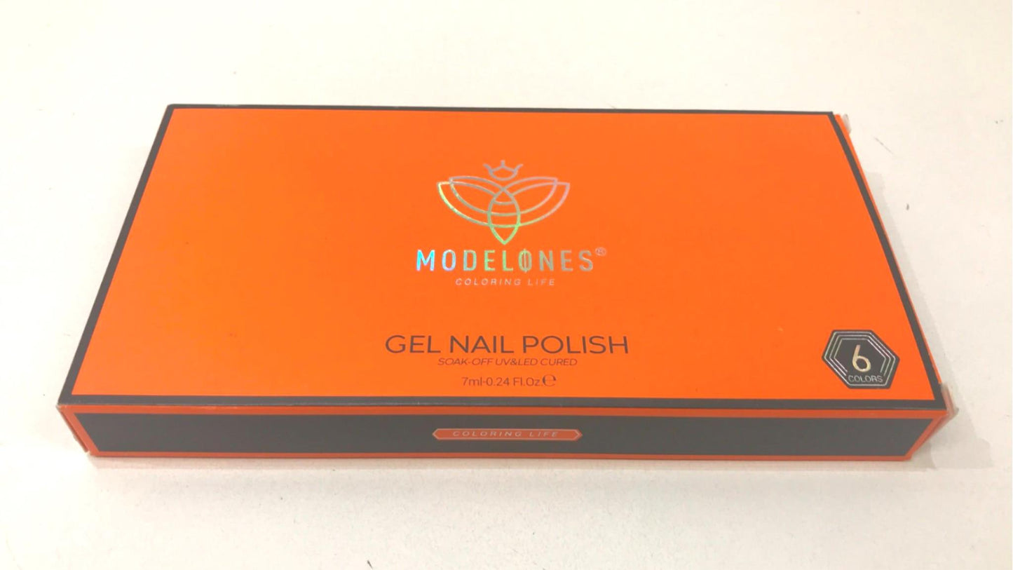 Modelones 6 Pc Gel Nail Polish Reds, Light Green And Light Blue NEW