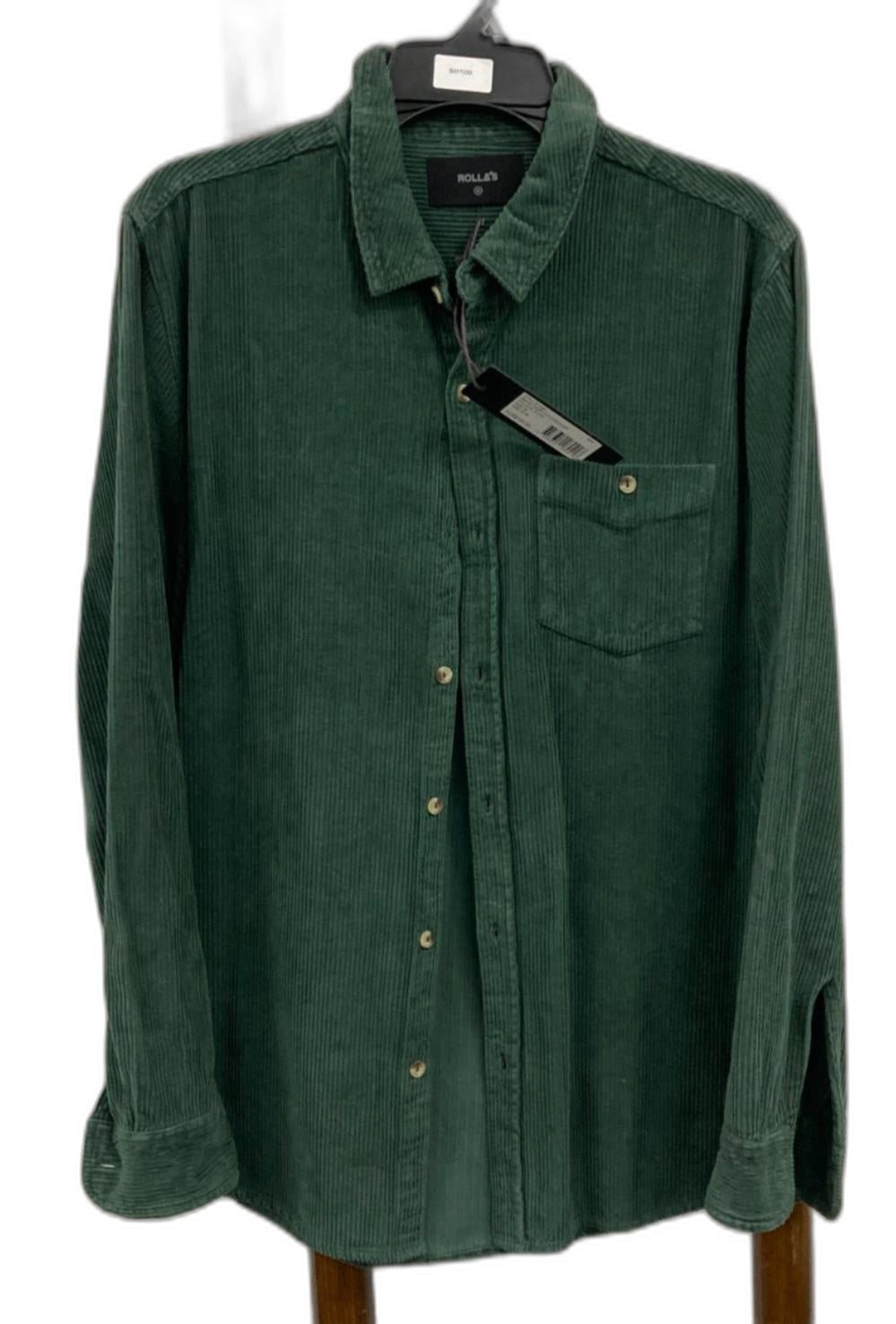 Rolla'S Men At Work Fat Cord Shirt Pine Green Sz M *Faulty 3Rd Button NEW