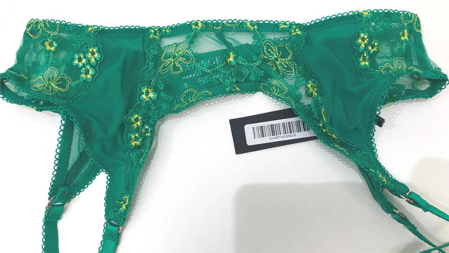 Lounge Harper Intimates Thong & Garter Belt Ladies Emerald Sz Small NEW