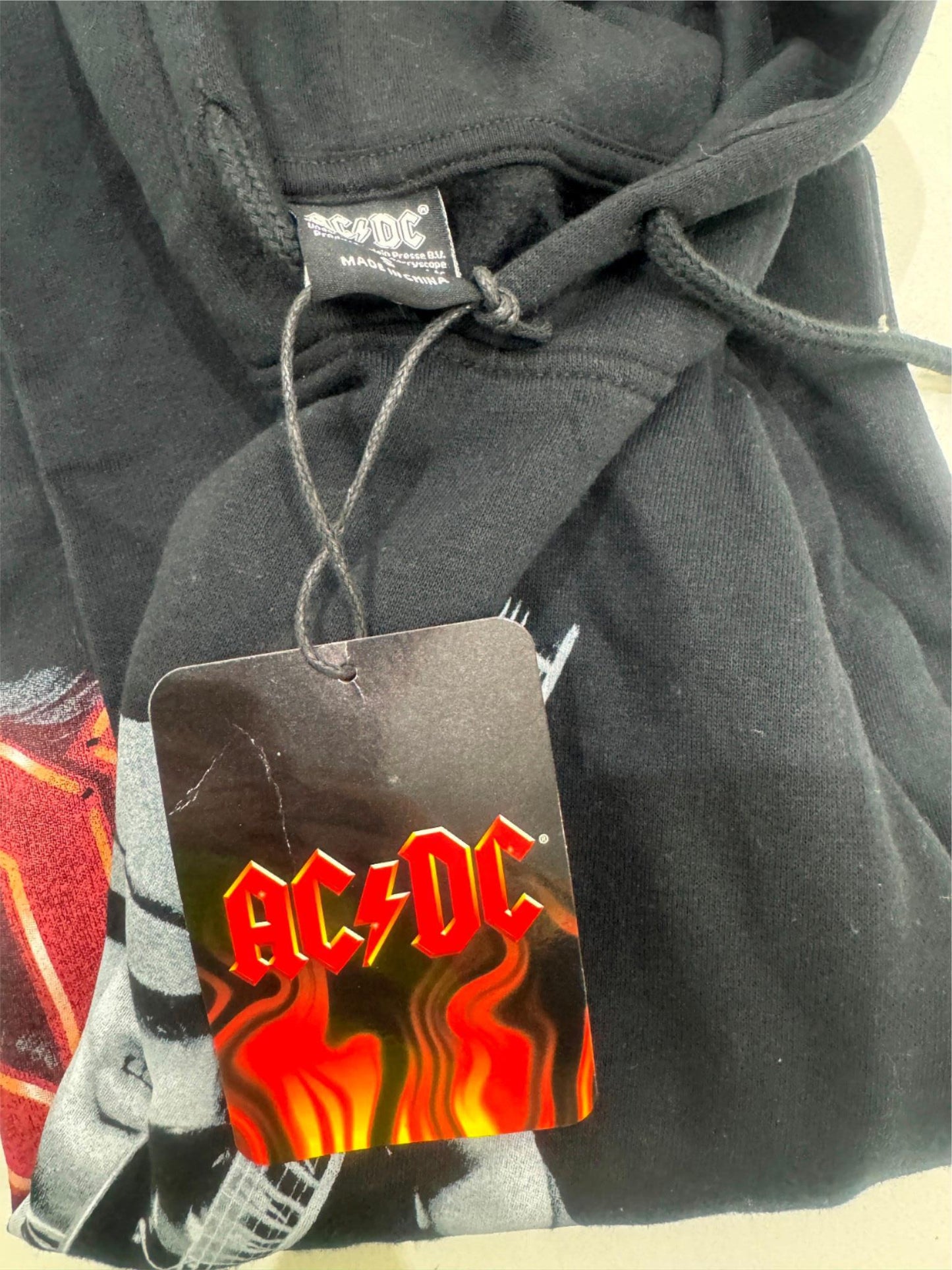 Ac/Dc Angus Young Black Hooded Cotton Blend Jumper Mens Size S NEW