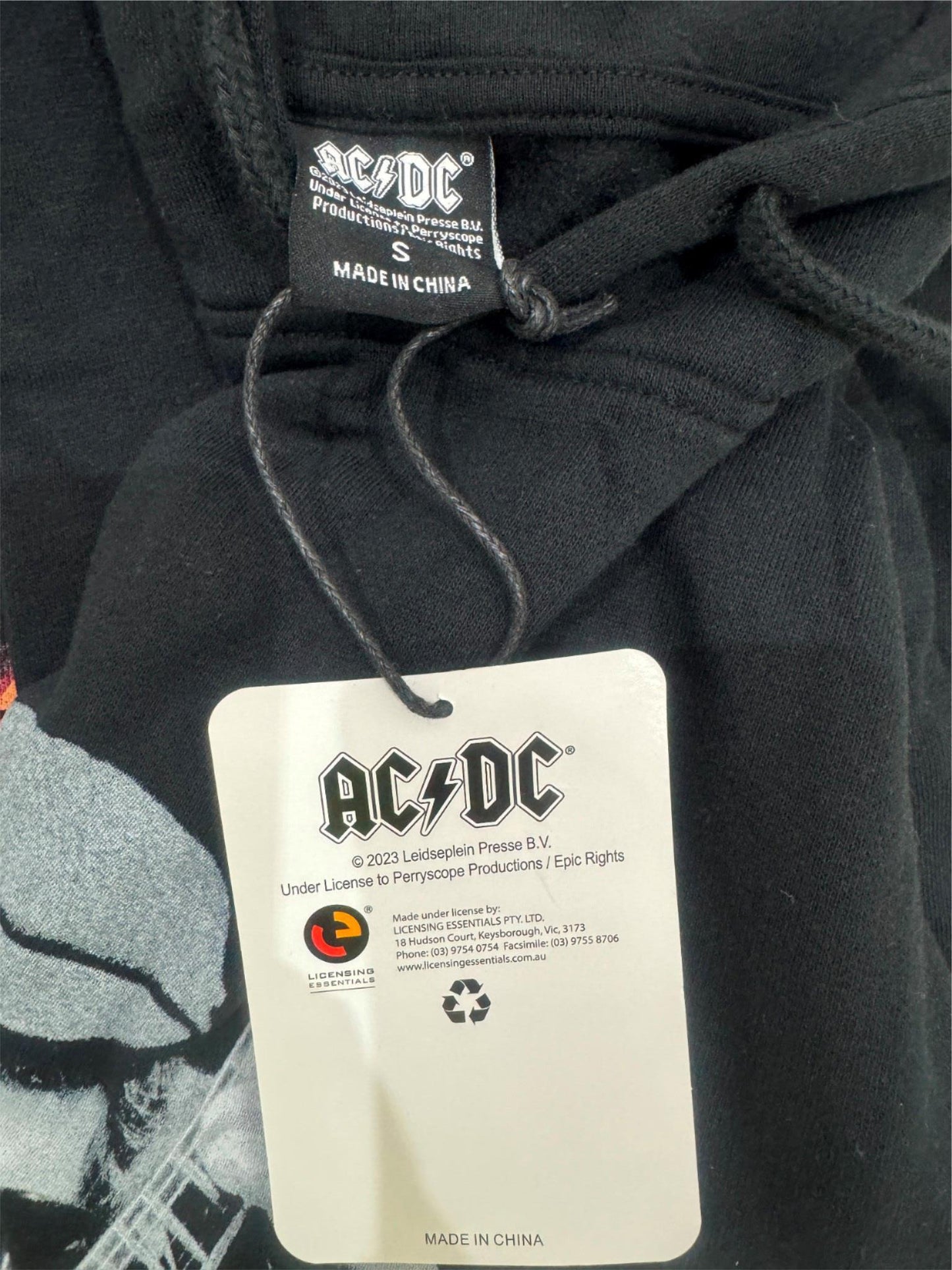 Ac/Dc Angus Young Black Hooded Cotton Blend Jumper Mens Size S NEW