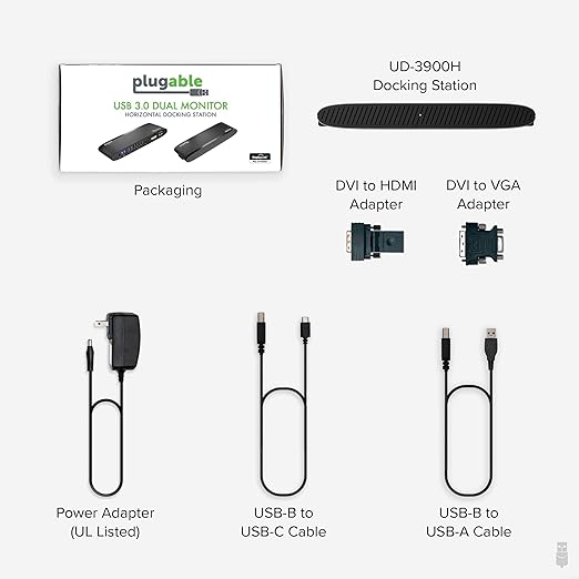 Plugable Usb 3.0 Dual Monitor Horizontal Docking Station Ud-3900H NEW