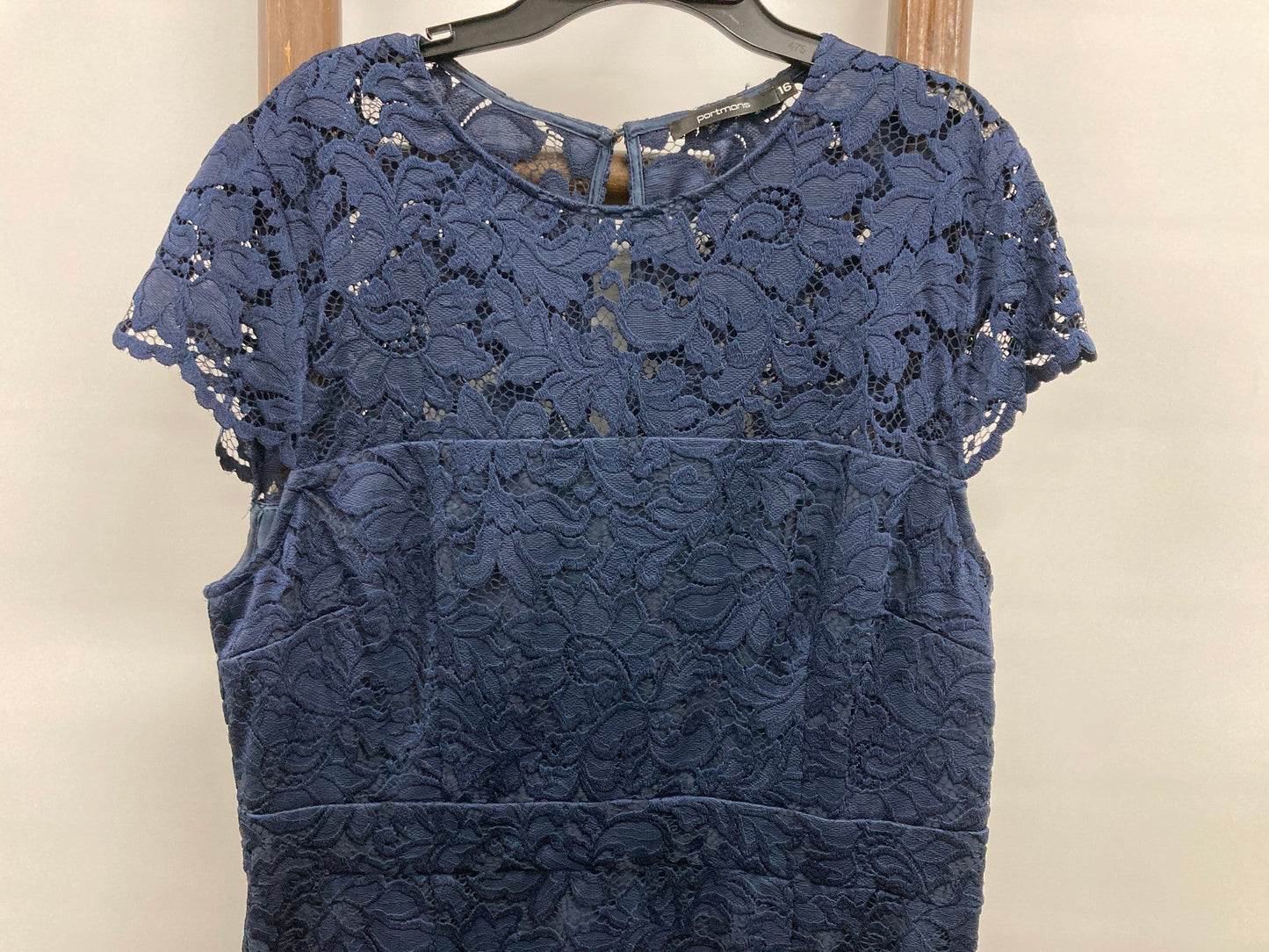 Portmans S/Sleeve Floral Lace Look Navy Dress Ladies Sz 16