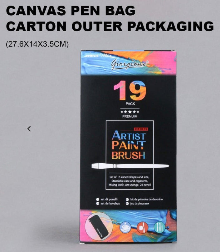 19Pcs Artist Paint Brush Set W/ Sponge, Mixing Knife, Pencil & Case NEW