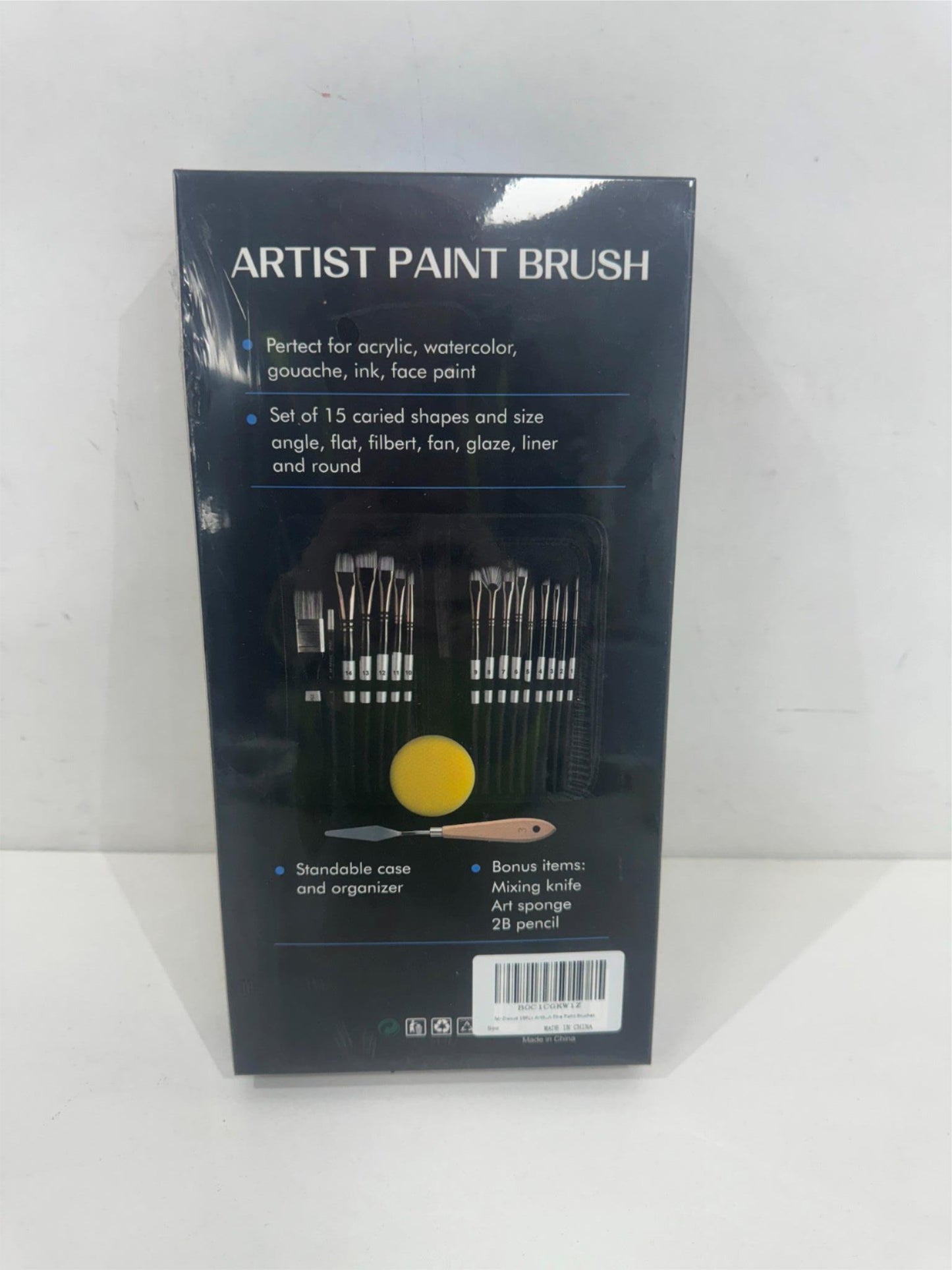 19Pcs Artist Paint Brush Set W/ Sponge, Mixing Knife, Pencil & Case NEW