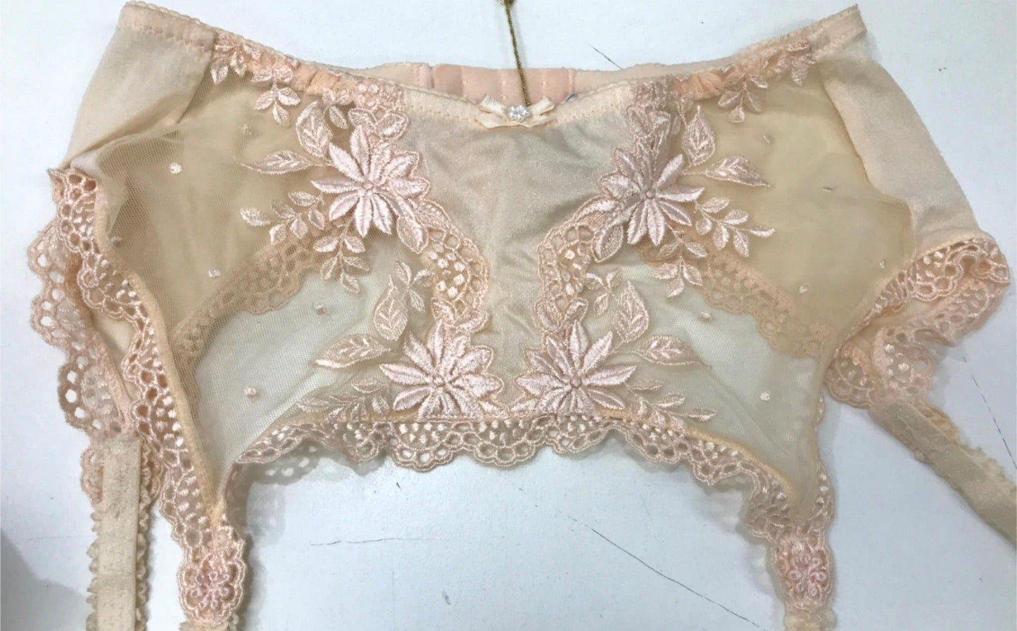 Le Donne Di Piera Floral Lace Garter Belt Pearl Pink Ladies Sz 12