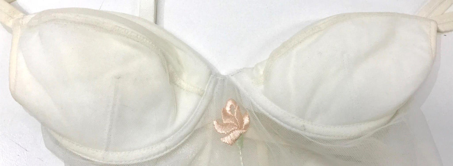 Faber Letizia Sheer Underwire Flower Body Suit White Ladies Sz 10 NEW