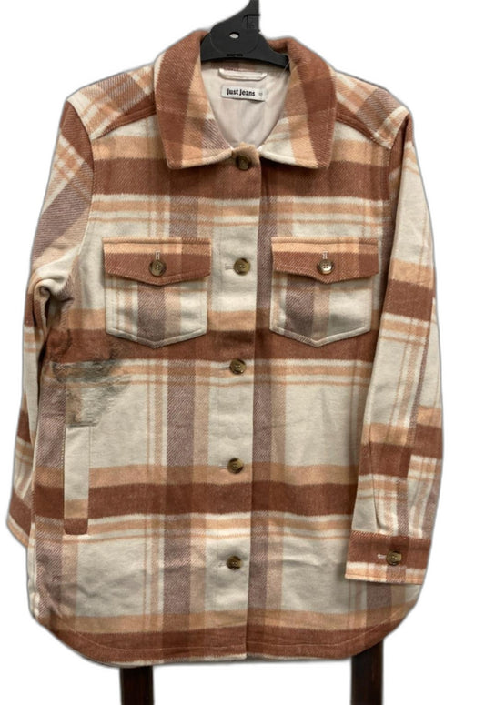 Just Jeans Button Up Shacket Brown Checks Ladies Sz 10 *Blemished NEW