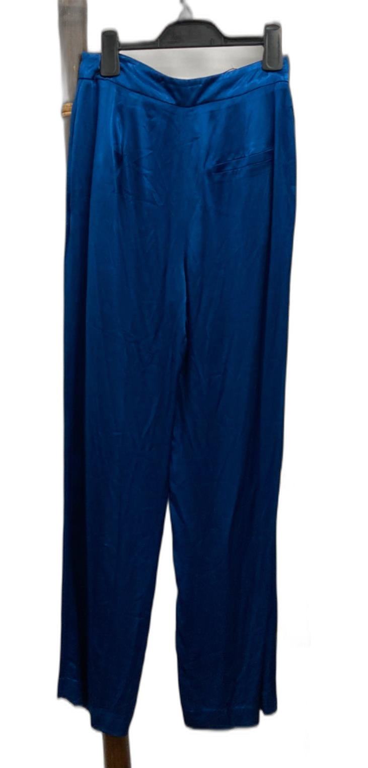 Zara Silky-Feel Line Textured Straight Leg Blue Pants Ladies Sz Xs NEW