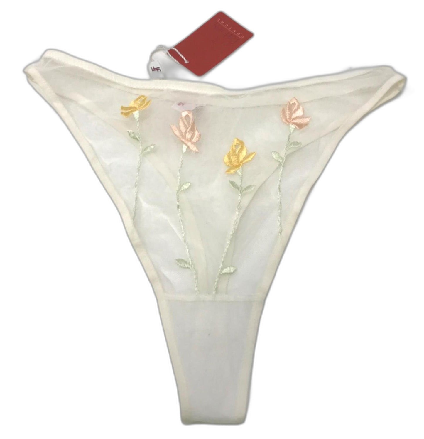 Faber Letizia Sheer Slip On Flower Thong White Ladies Sz 16 NEW