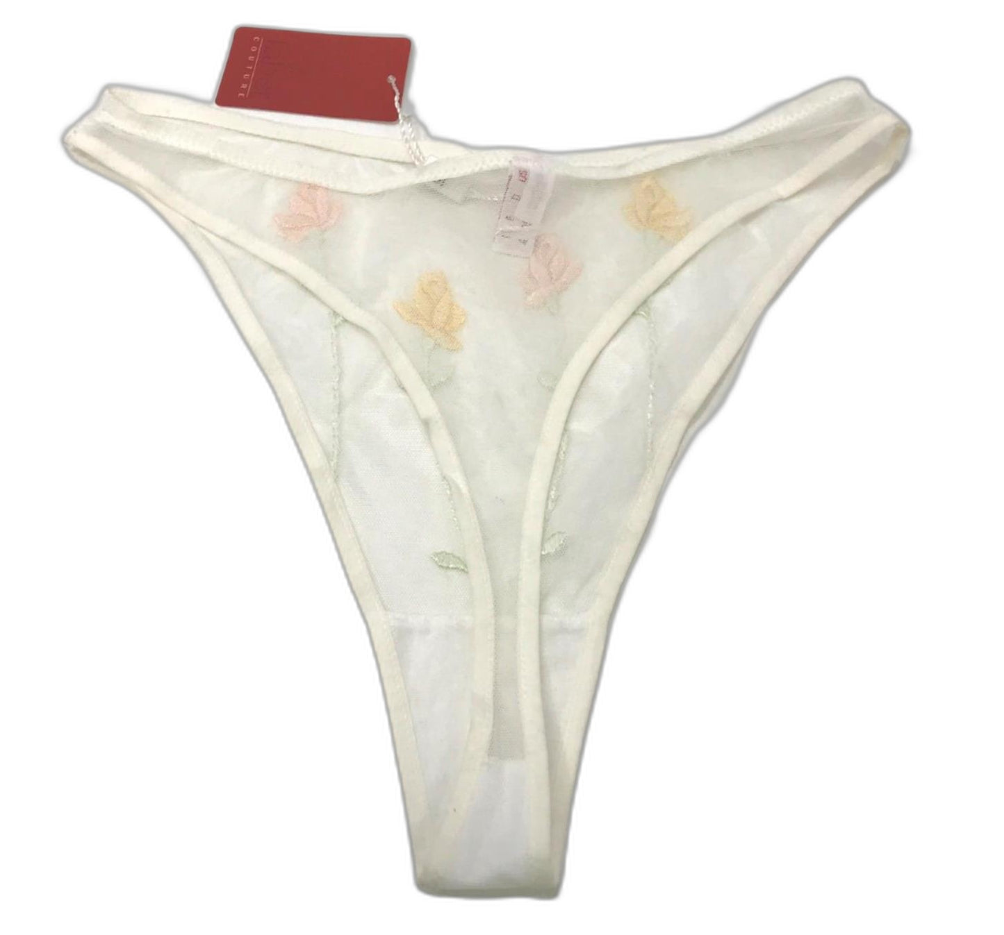 Faber Letizia Sheer Slip On Flower Thong White Ladies Sz 16 NEW