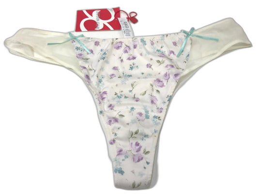 Cotton Club Sheer Mesh Ribbon Floral Thong White Ladies Sz 16 NEW