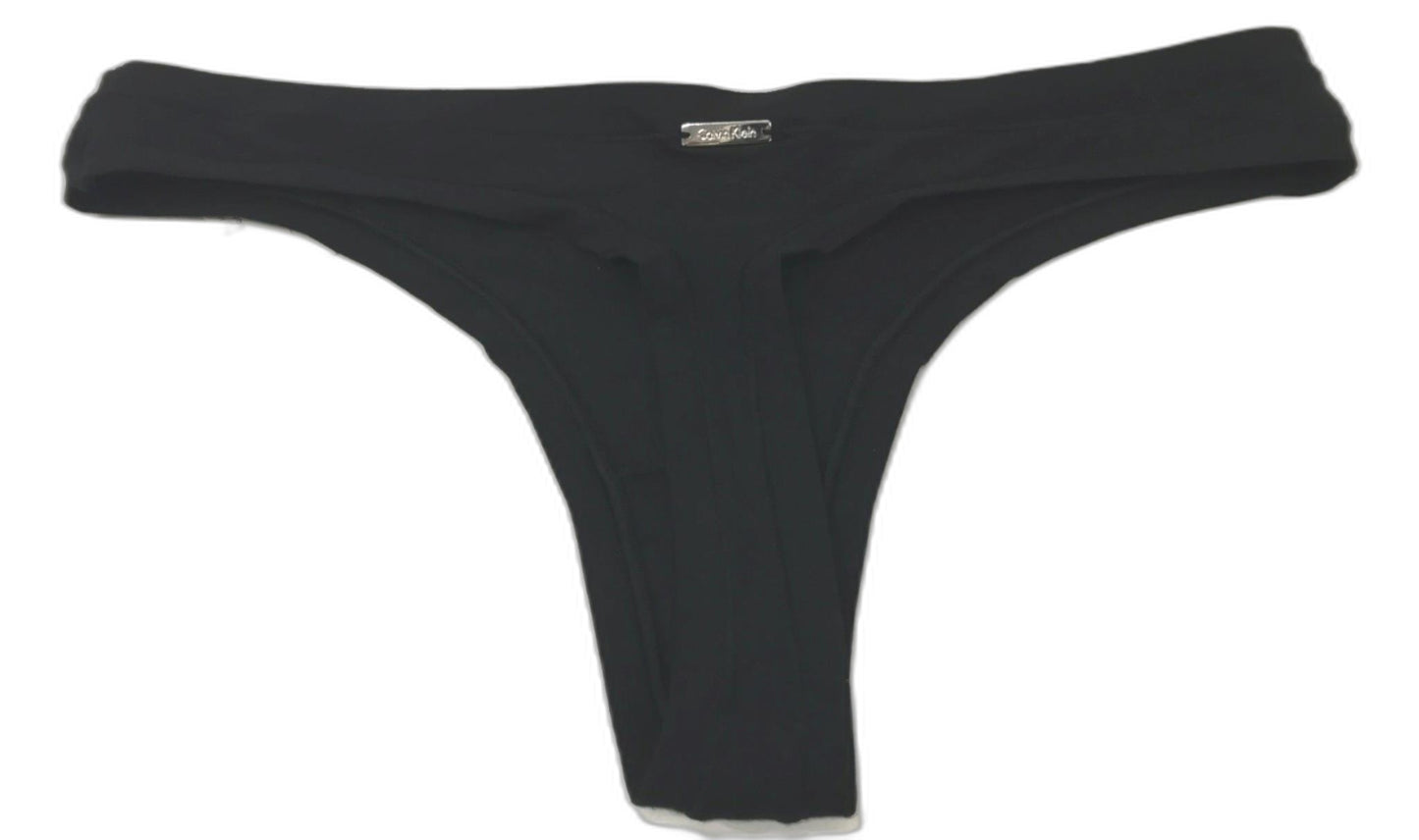 Calvin Klein Luxe Plain Thong Underwear Black Ladies Sz Large NEW