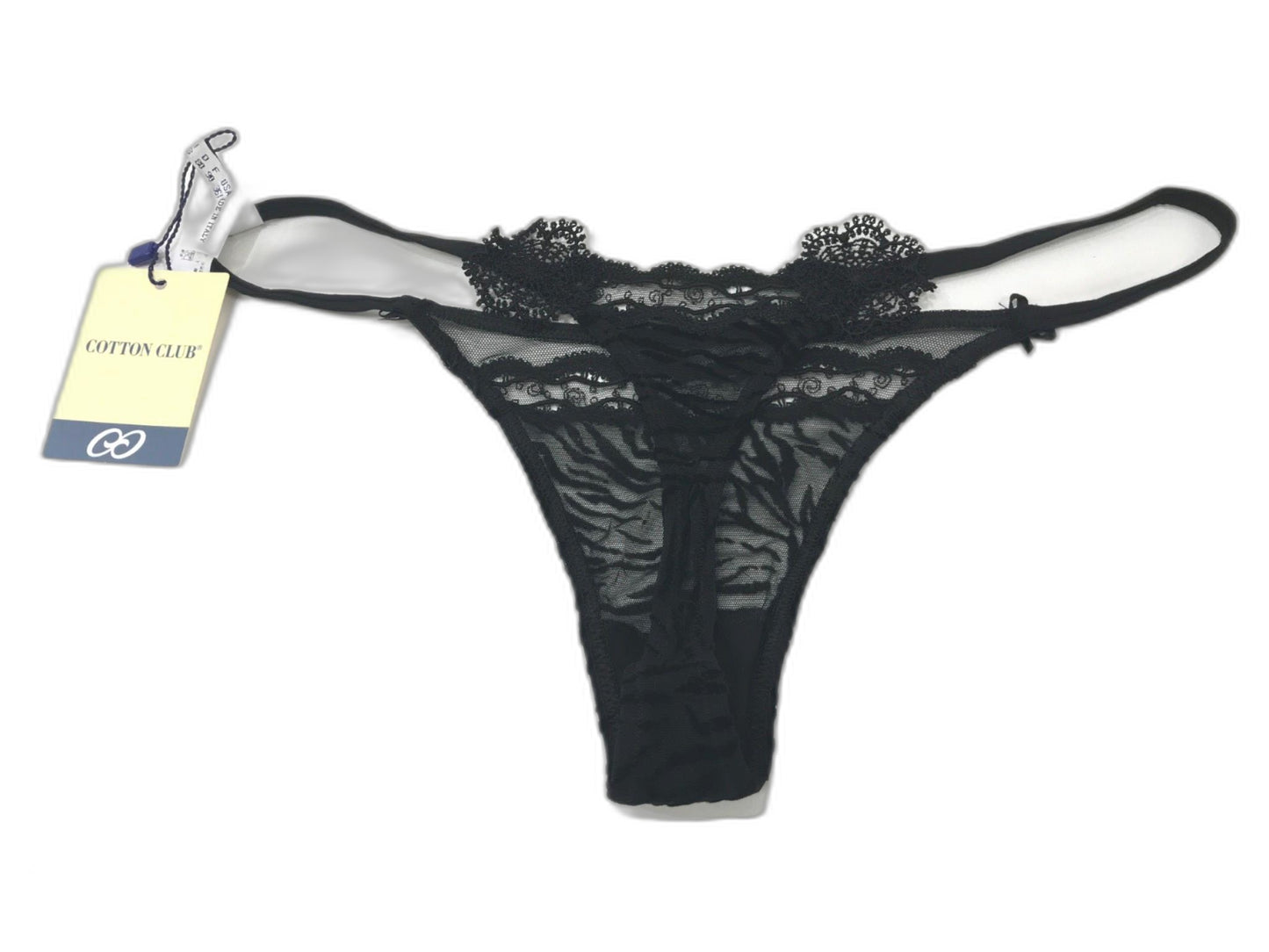 Cotton Club Lace Tiger Print Thong Underwear Black Ladies Sz 14 NEW