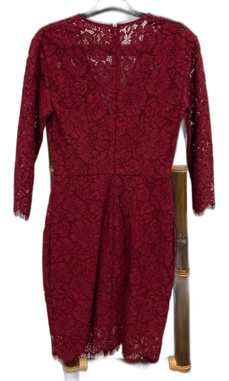 Lover Low V-Neck 3/4 Lace-Pattern Sleeve Dress Burgundy Ladies Sz 8 *Tvshowneigh