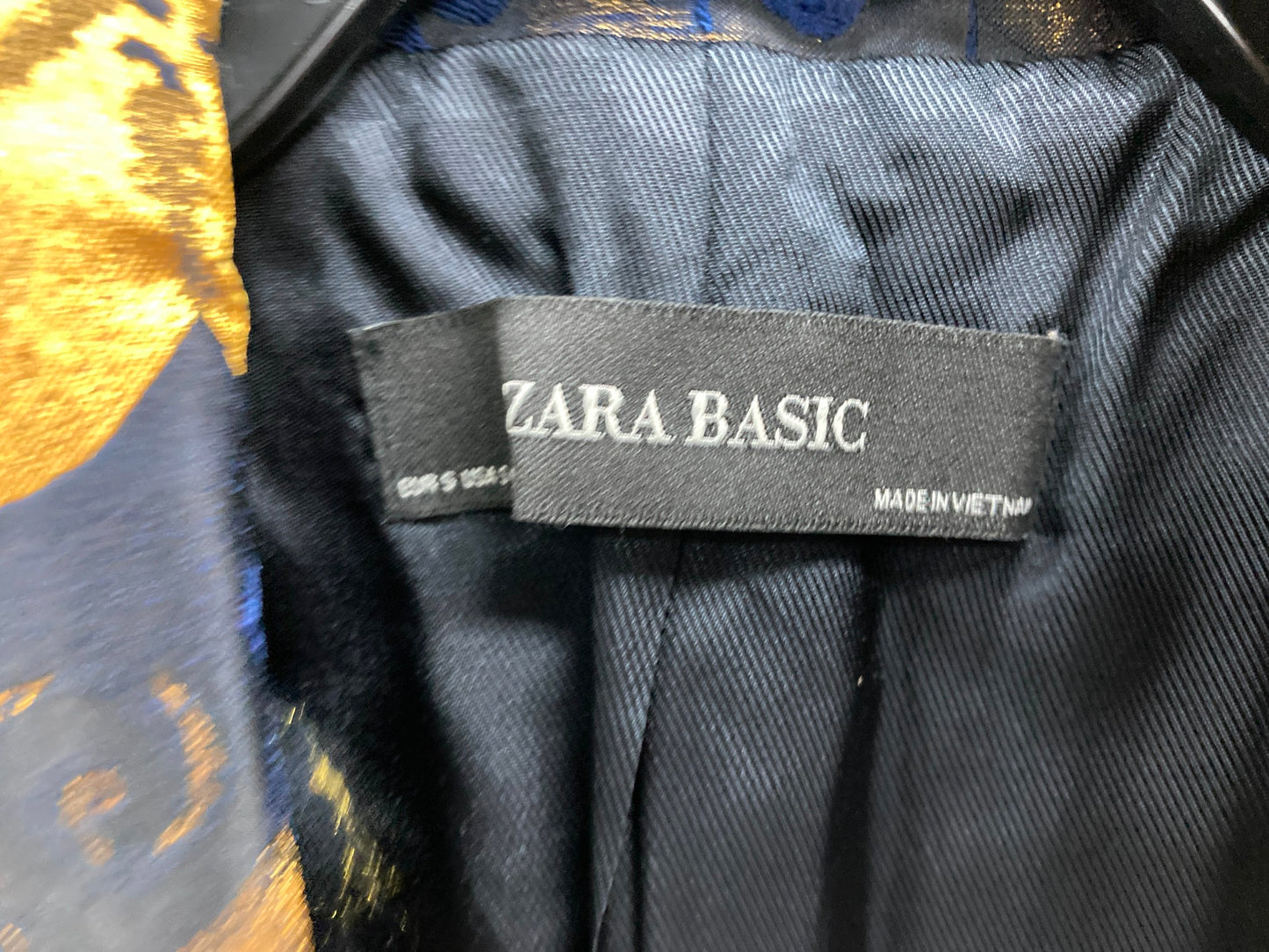 Zara Basics Single Button Lined Floral Jacket Navy Gold Ladies Size Small NEW