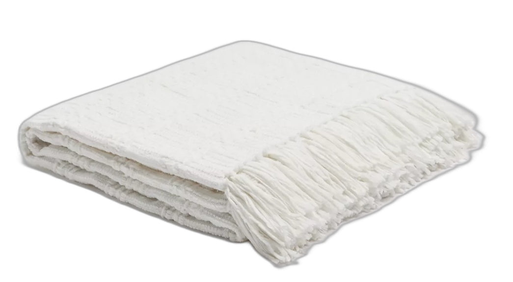 Target Home Fringed Edged Textured Piper Chenille White 127X152Cm NEW