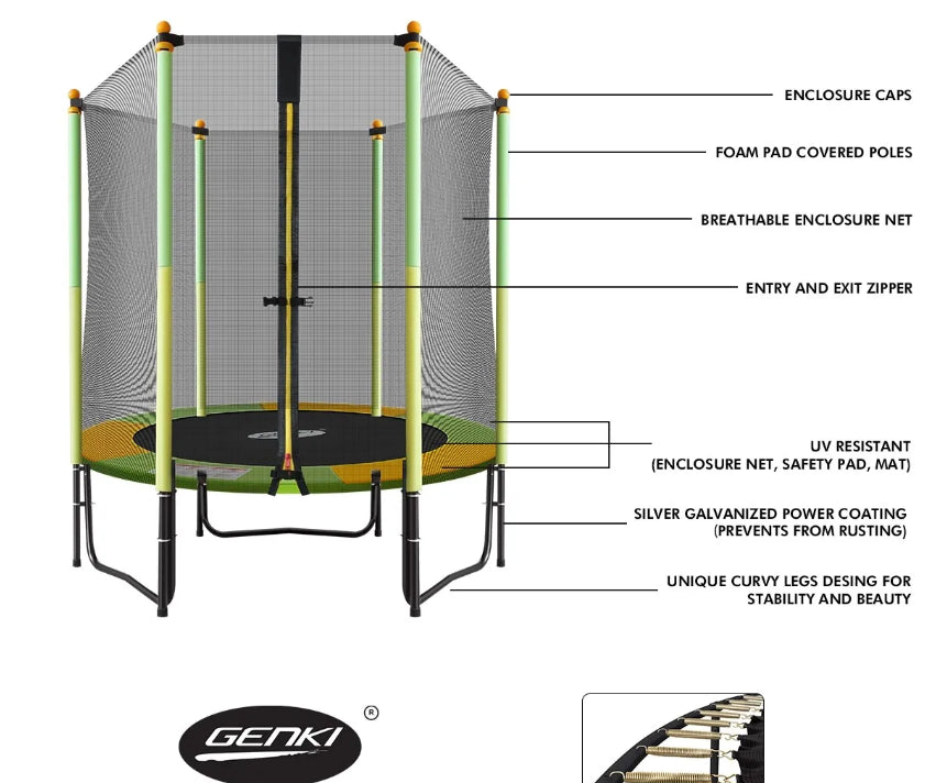 Genki 55" Kids Mini Trampoline Indoor Outdoor Rebounder W/Safety Net NEW