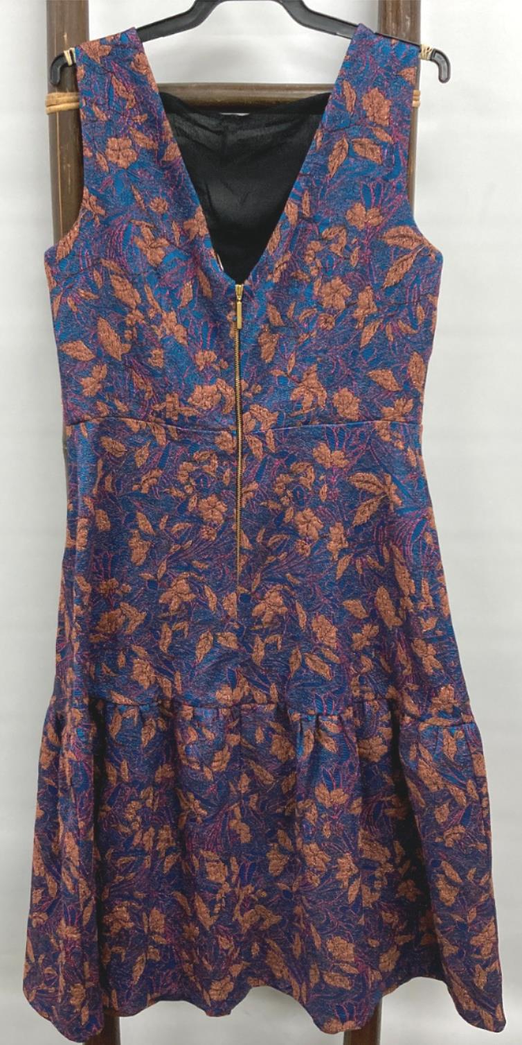 Closet London Gold Frill Jacquard Dress Blue Ladies Sz 14 NEW