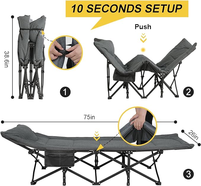 Atorpok Portable Folding Camping Cot W/ Pocket Grey NEW