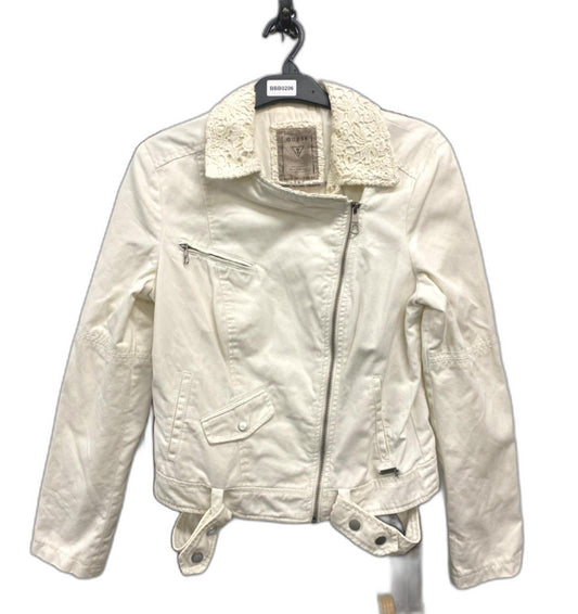 Guess Zip Up Collared Floral Lace White Jacket Ladies Size Small NEW