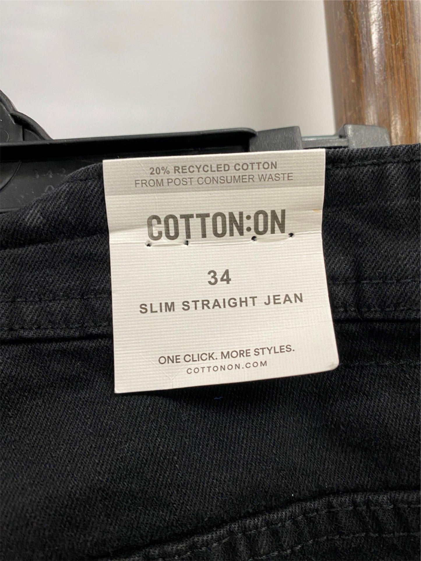 Cotton On Slim Straight NEW Black Denim Jeans Mens Size 34 NEW