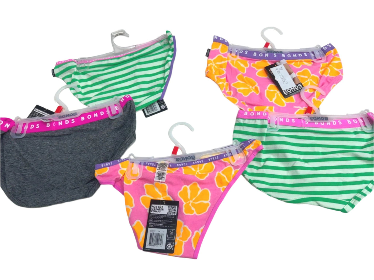 Bulk Lot 5 Pairs Bonds Underwear -Multicoloured Ladies Adult Size 12 NEW