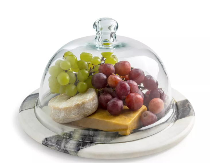 Gauri Kohli Somerset Marble Cheese Plate With Glass Cloche 30Cm NEW