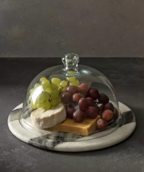 Gauri Kohli Somerset Marble Cheese Plate With Glass Cloche 30Cm NEW