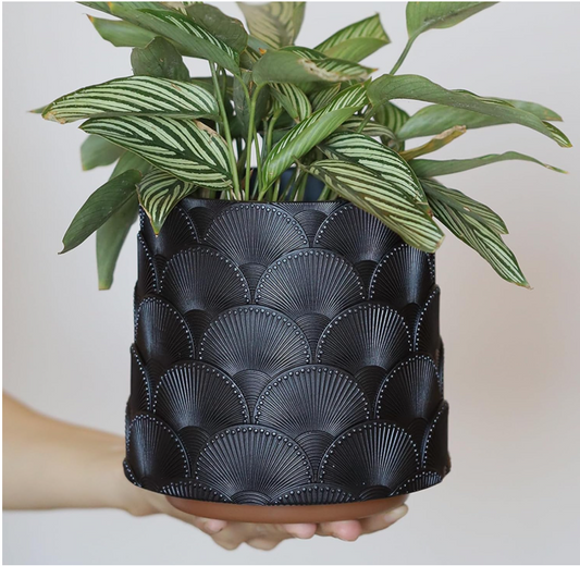 Gugugo Pearl Black Fish Scale Planter Eclectic Flower Pot NEW