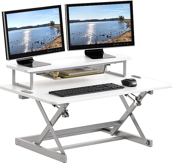 36" Desk Height Adjustable Desk With Monitor Riser White NEW