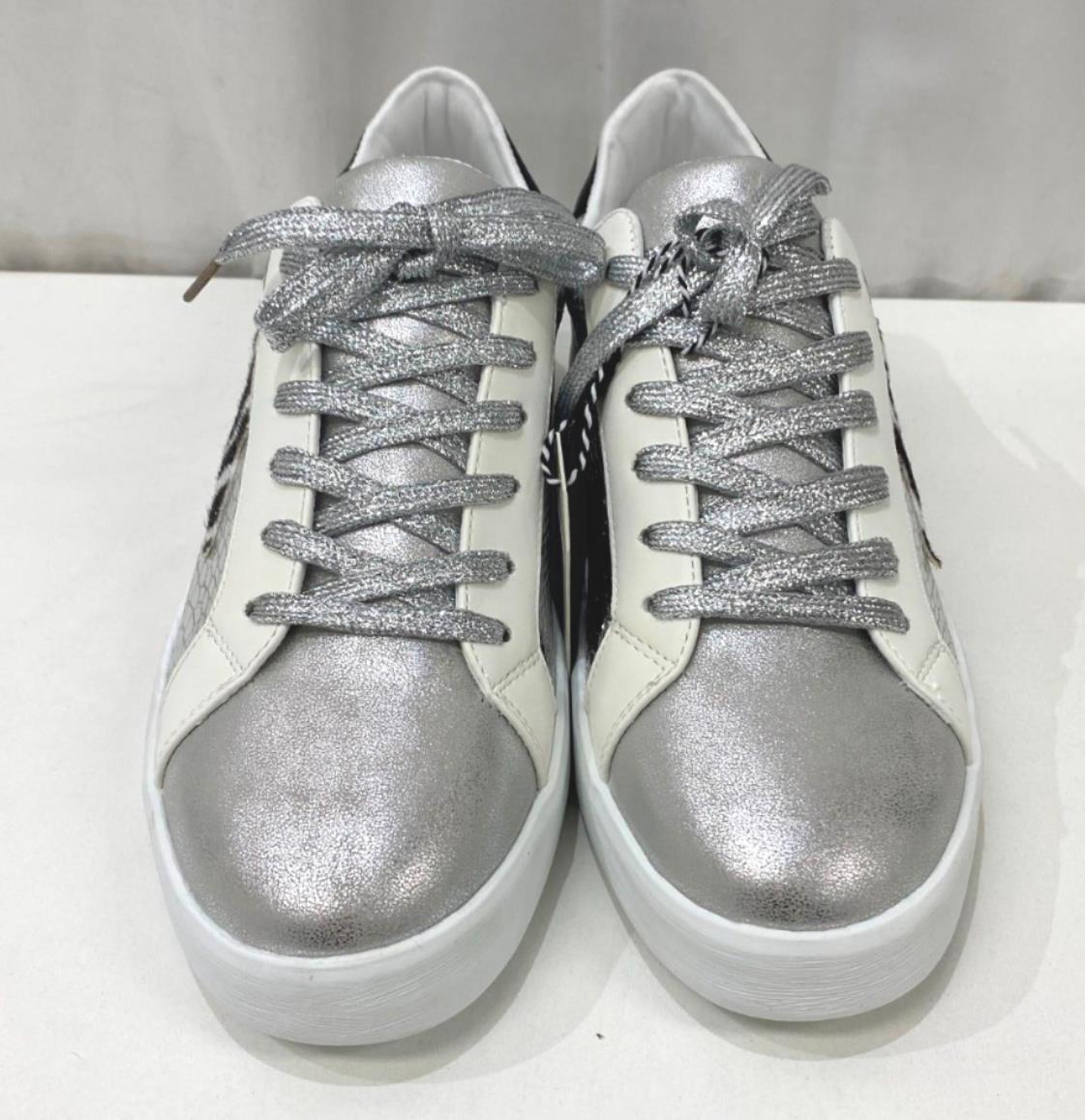 Threadz Silver Metallic Star White Sneakers Ladies Various Sizes NEW