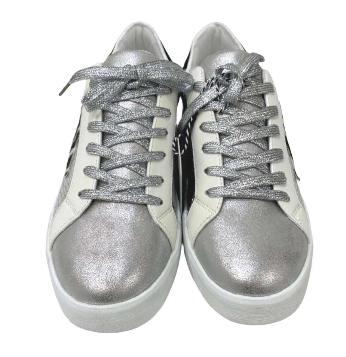 Threadz Silver Metallic Star White Sneakers Ladies Various Sizes NEW