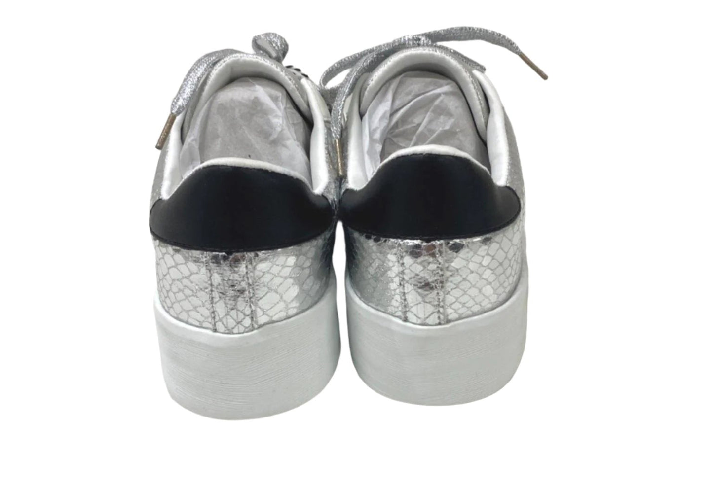 Threadz Silver Metallic Star White Sneakers Ladies Various Sizes NEW